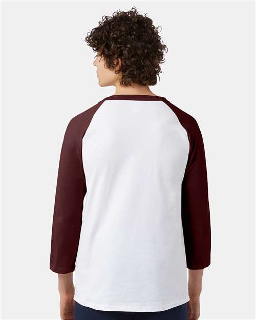 White/ Maroon Raglan Sleeve Baseball T-Shirt - T137