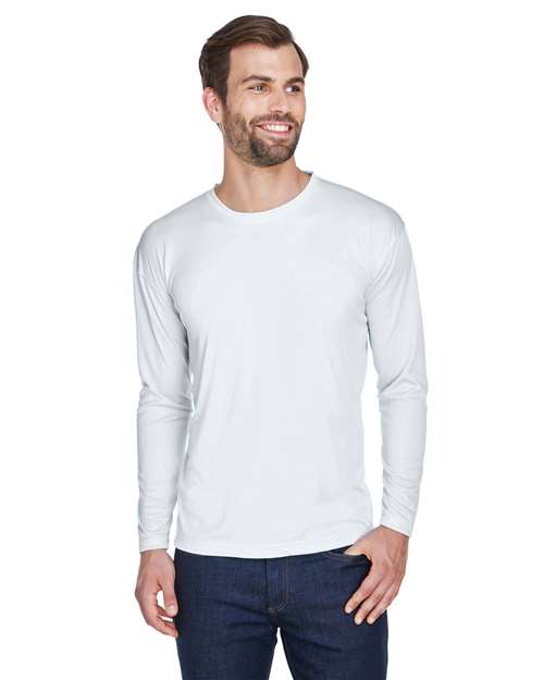 White Men's Cool & Dry Sport Long Sleeve Performance Interlock T-Shirt - 8422