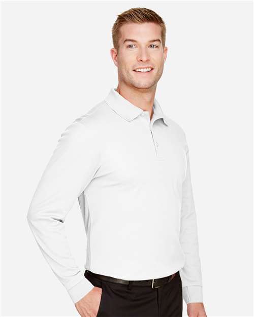 White Men's CrownLux Performance® Plaited Long Sleeve Polo - DG20L
