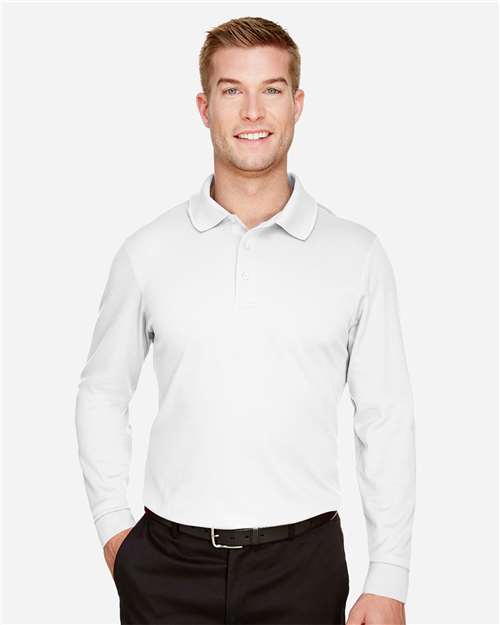 White Men's CrownLux Performance® Tall Plaited Long Sleeve Polo - DG20LT