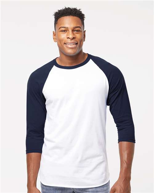 White/ Navy Fine Jersey Raglan T-Shirt - 245