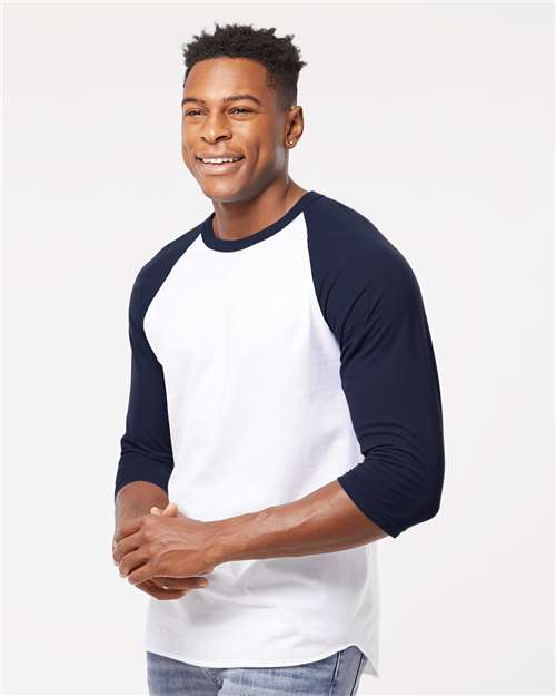White/ Navy Fine Jersey Raglan T-Shirt - 245