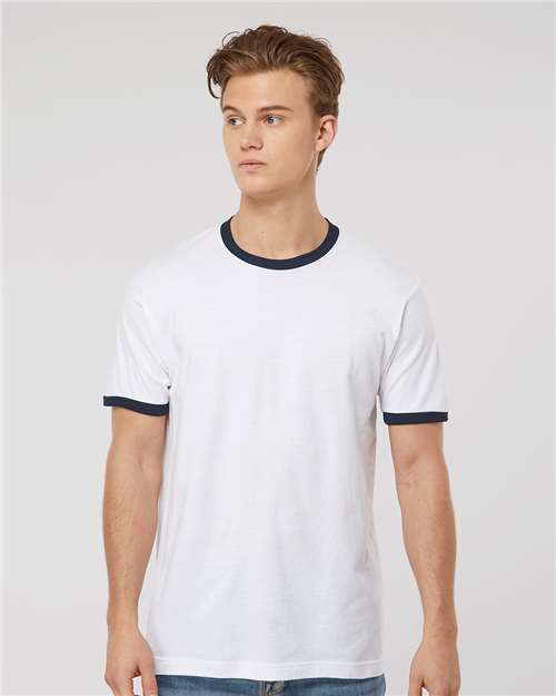 White/ Navy Fine Jersey Ringer T-Shirt - 246