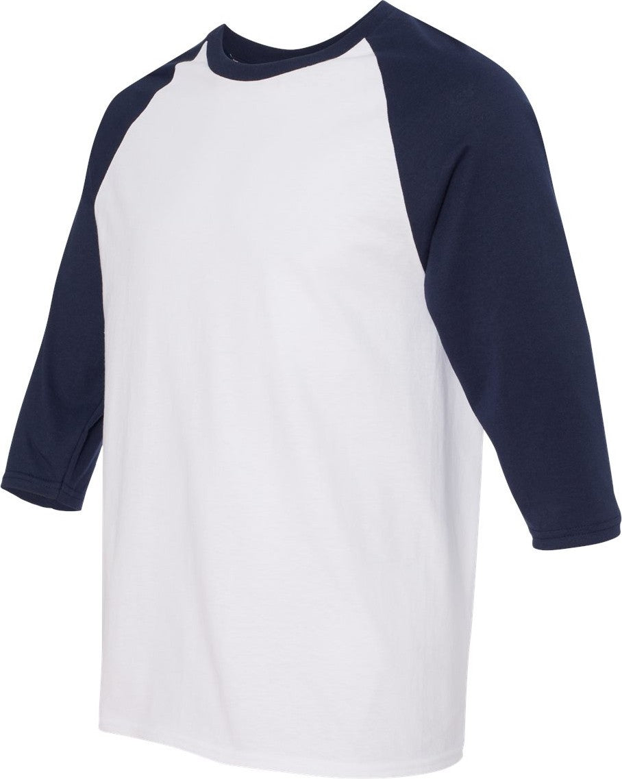 White/ Navy Heavy Cotton™ Raglan Three-Quarter Sleeve T-Shirt - 5700