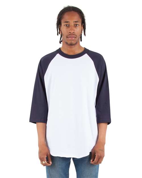 White/ Navy Three-Quarter Sleeve Raglan T-Shirt - SHRAG