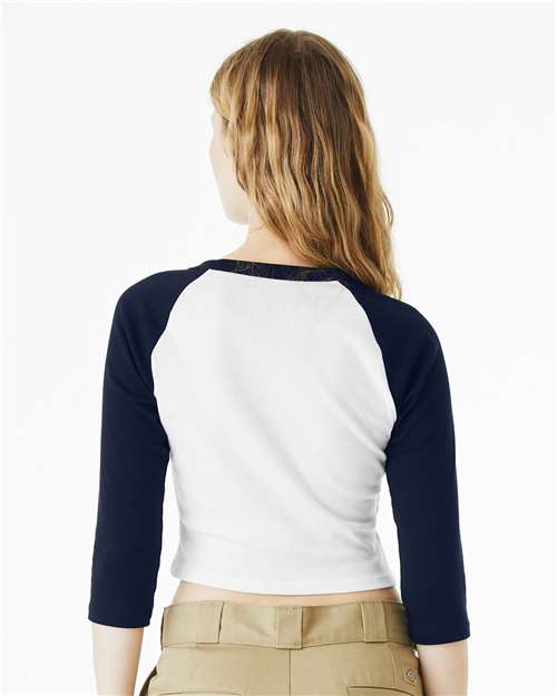 White/ Navy Women's Micro Rib 3/4 Raglan Sleeve Baby Tee - 1200