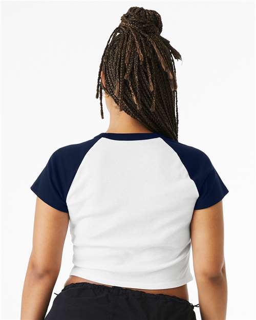 White/ Navy Women's Micro Rib Raglan Baby Tee - 1201