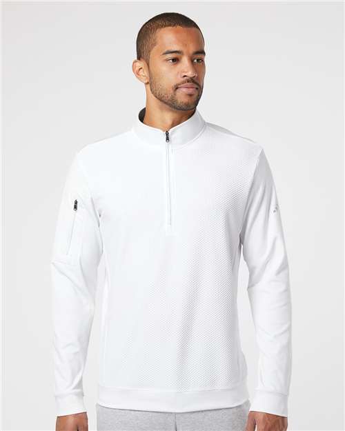 White Performance Textured Quarter-Zip Pullover - A295