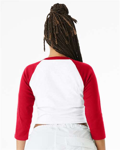 White/ Red Women's Micro Rib 3/4 Raglan Sleeve Baby Tee - 1200
