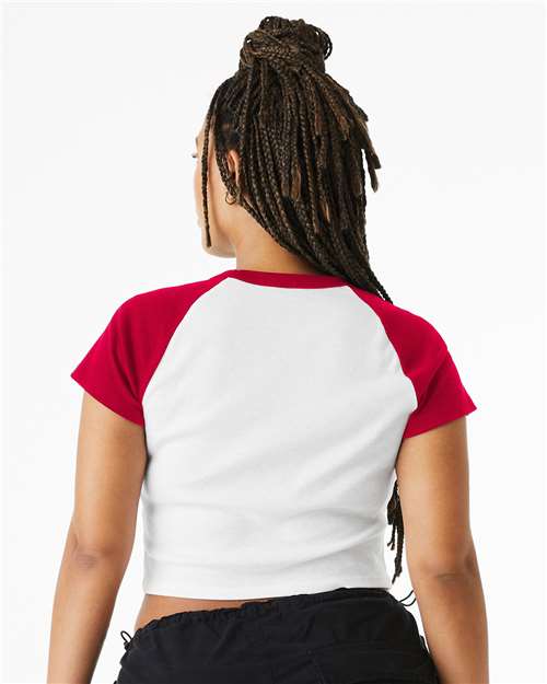White/ Red Women's Micro Rib Raglan Baby Tee - 1201