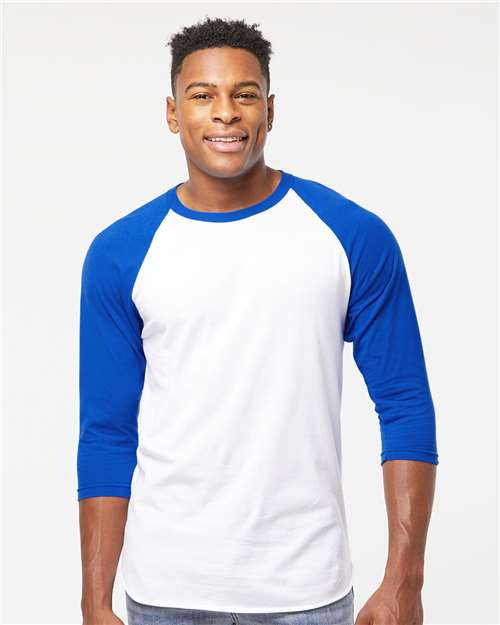 White/ Royal Fine Jersey Raglan T-Shirt - 245