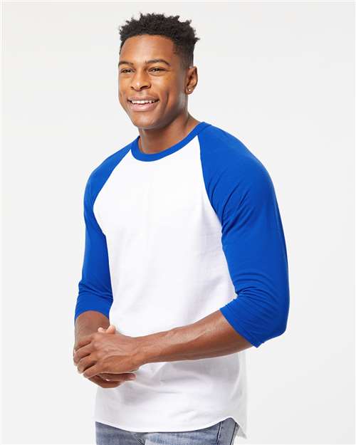 White/ Royal Fine Jersey Raglan T-Shirt - 245