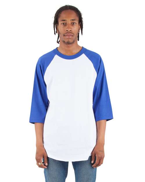 White/ Royal Three-Quarter Sleeve Raglan T-Shirt - SHRAG