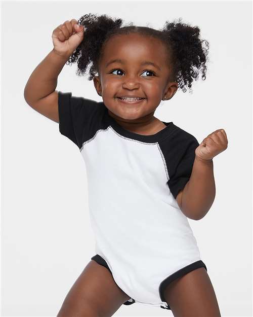 White Solid/ Black Infant Baseball Fine Jersey Bodysuit - 4430