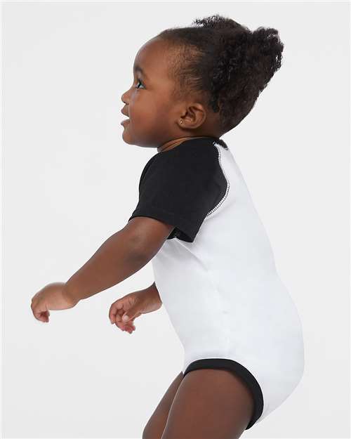 White Solid/ Black Infant Baseball Fine Jersey Bodysuit - 4430