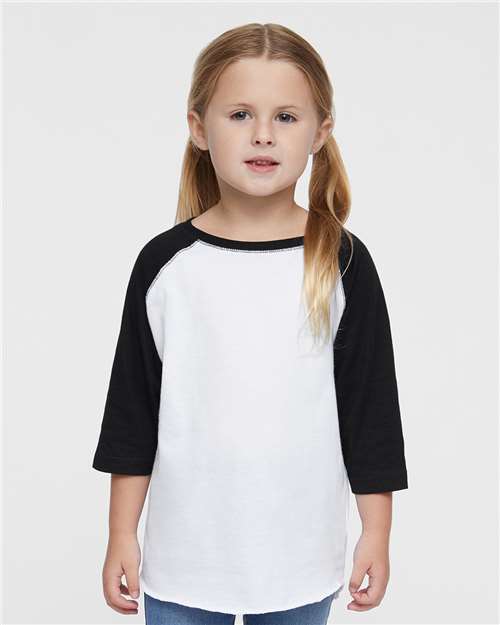 White Solid/ Black Toddler Baseball Fine Jersey Three-Quarter Sleeve Tee - 3330