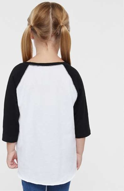 White Solid/ Black Toddler Baseball Fine Jersey Three-Quarter Sleeve Tee - 3330