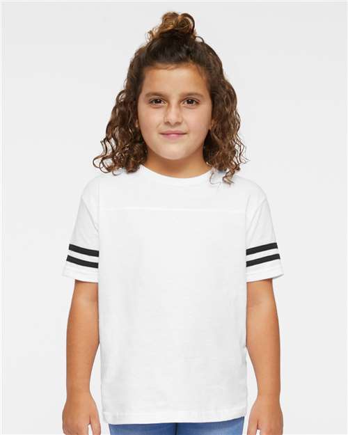 White Solid/ Black Toddler Football Fine Jersey Tee - 3037