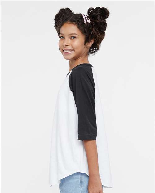White Solid/ Black Youth Baseball Fine Jersey Three-Quarter Sleeve Tee - 6130