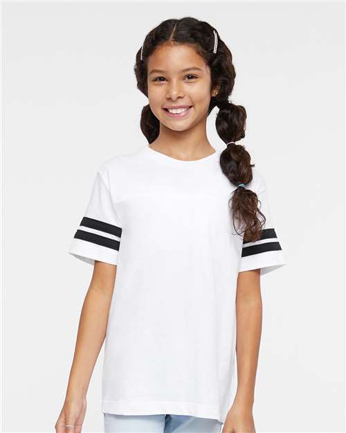 White Solid/ Black Youth Football Fine Jersey Tee - 6137