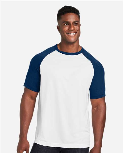 White/ Sport Dark Navy Heather Unisex Zone Colorblock Raglan T-Shirt - TT62