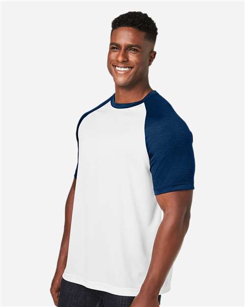 White/ Sport Dark Navy Heather Unisex Zone Colorblock Raglan T-Shirt - TT62