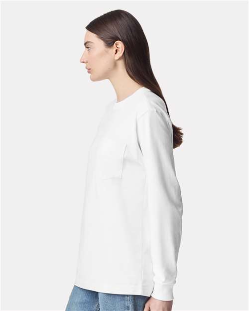 White Super Heavyweight Long Sleeve Pocket Tee - 9410