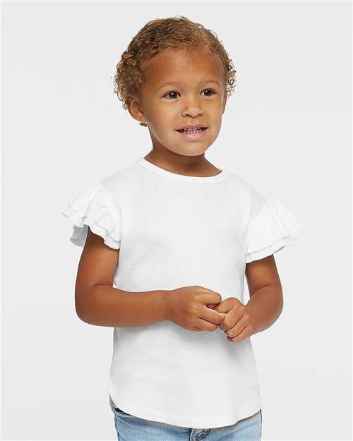 White Toddler Flutter Sleeve Tee - 3339