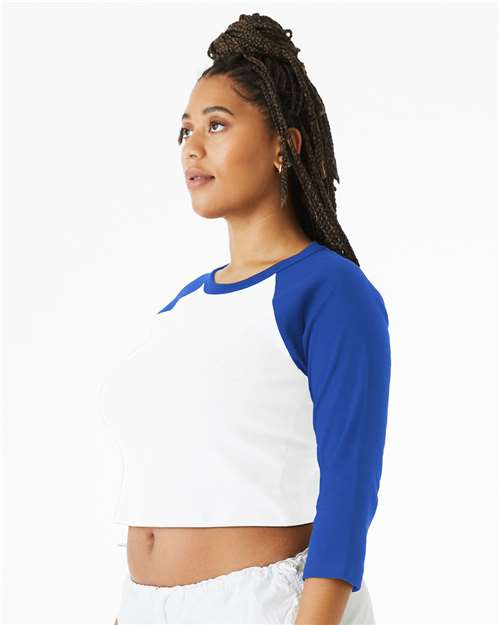 White/ True Royal Women's Micro Rib 3/4 Raglan Sleeve Baby Tee - 1200