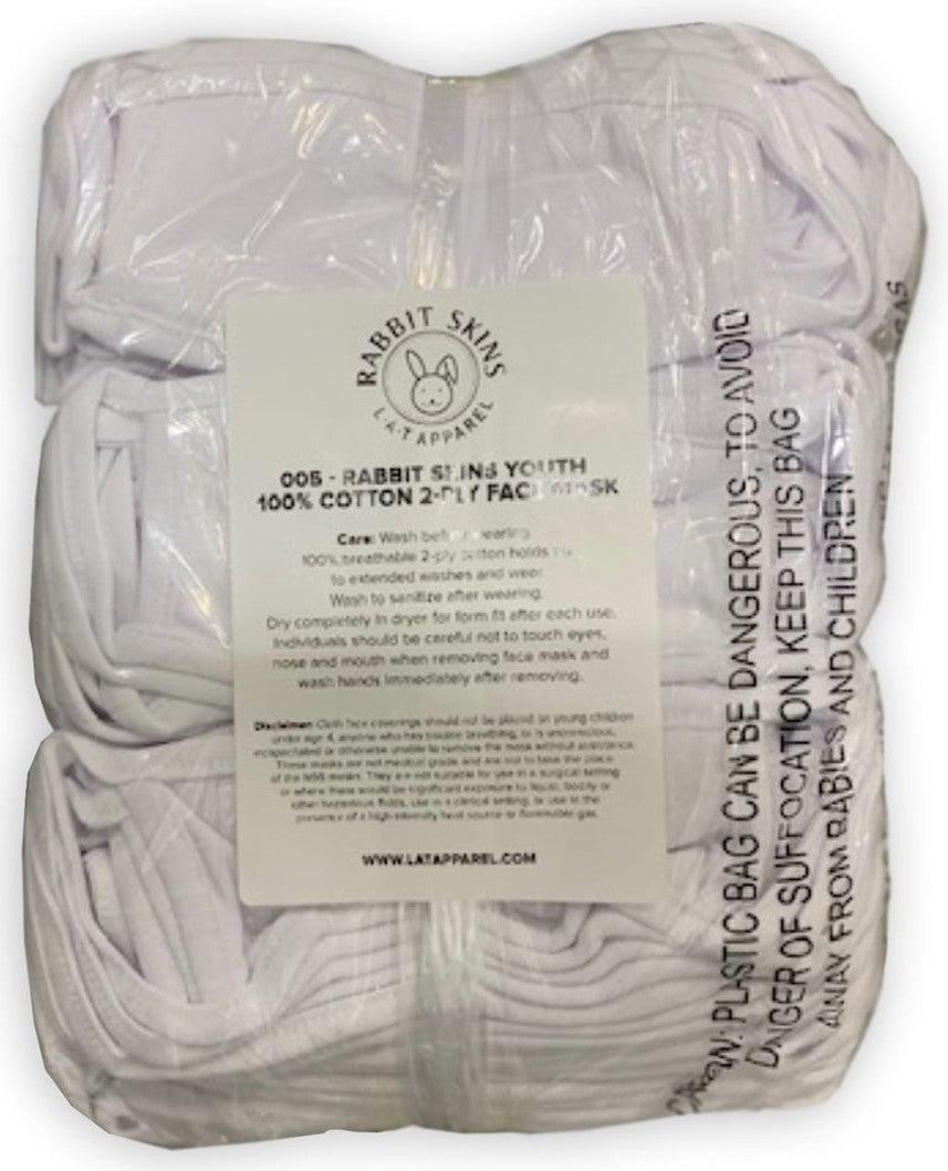 White/ White Kids 100% Cotton 2-Ply Face Mask - 005