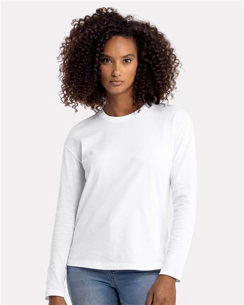 White Women's Cotton Relaxed Long Sleeve T-Shirt - 3911