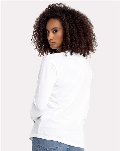 White Women's Cotton Relaxed Long Sleeve T-Shirt - 3911