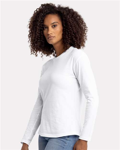 White Women's Cotton Relaxed Long Sleeve T-Shirt - 3911