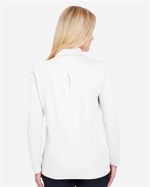 White Women's CrownLux Performance® Plaited Long Sleeve Polo - DG20LW