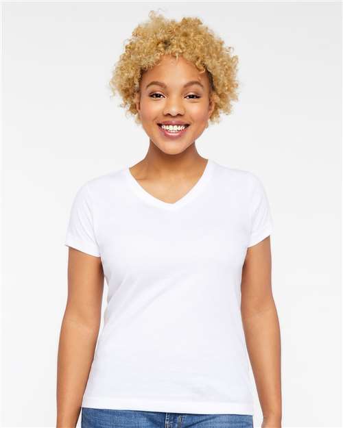 White Women's Fine Jersey V-Neck Tee - 3507