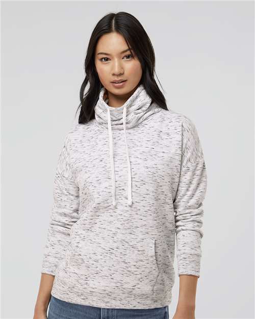 White Women’s Mélange Fleece Cowl Neck Sweatshirt - 8673