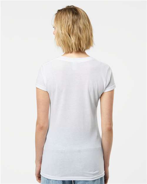 White Women's Poly-Rich V-Neck T-Shirt - 244