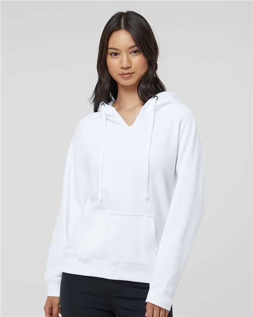 White Women's Sueded V-Neck Hooded Sweatshirt - 8836