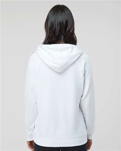 White Women's Sueded V-Neck Hooded Sweatshirt - 8836