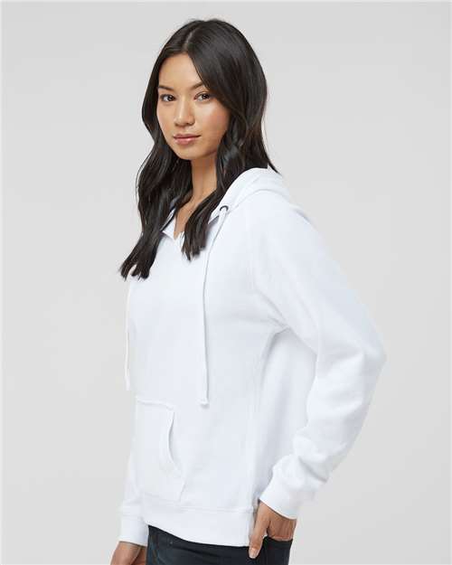 White Women's Sueded V-Neck Hooded Sweatshirt - 8836