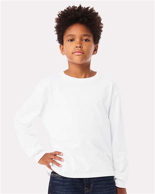 White Youth 6oz. Heavyweight Long Sleeve Tee - 3511Y