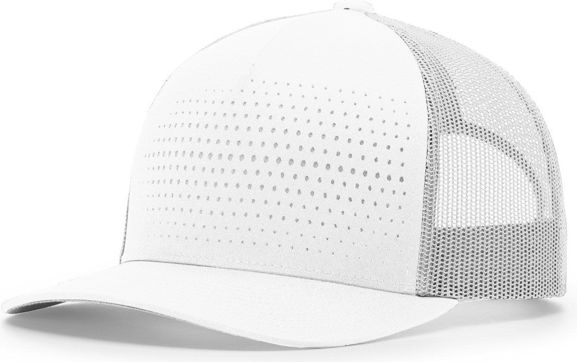 White/Light Grey/Light Grey Laser Cut Five Panel Trucker
