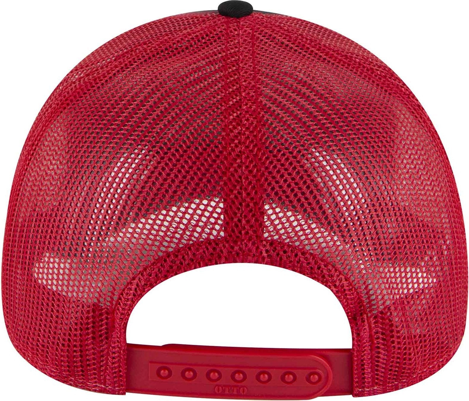 OTTO 102-1318 5 Panel Low Profile Mesh Back Trucker Cap - Black Black Red - HIT a Double - 1