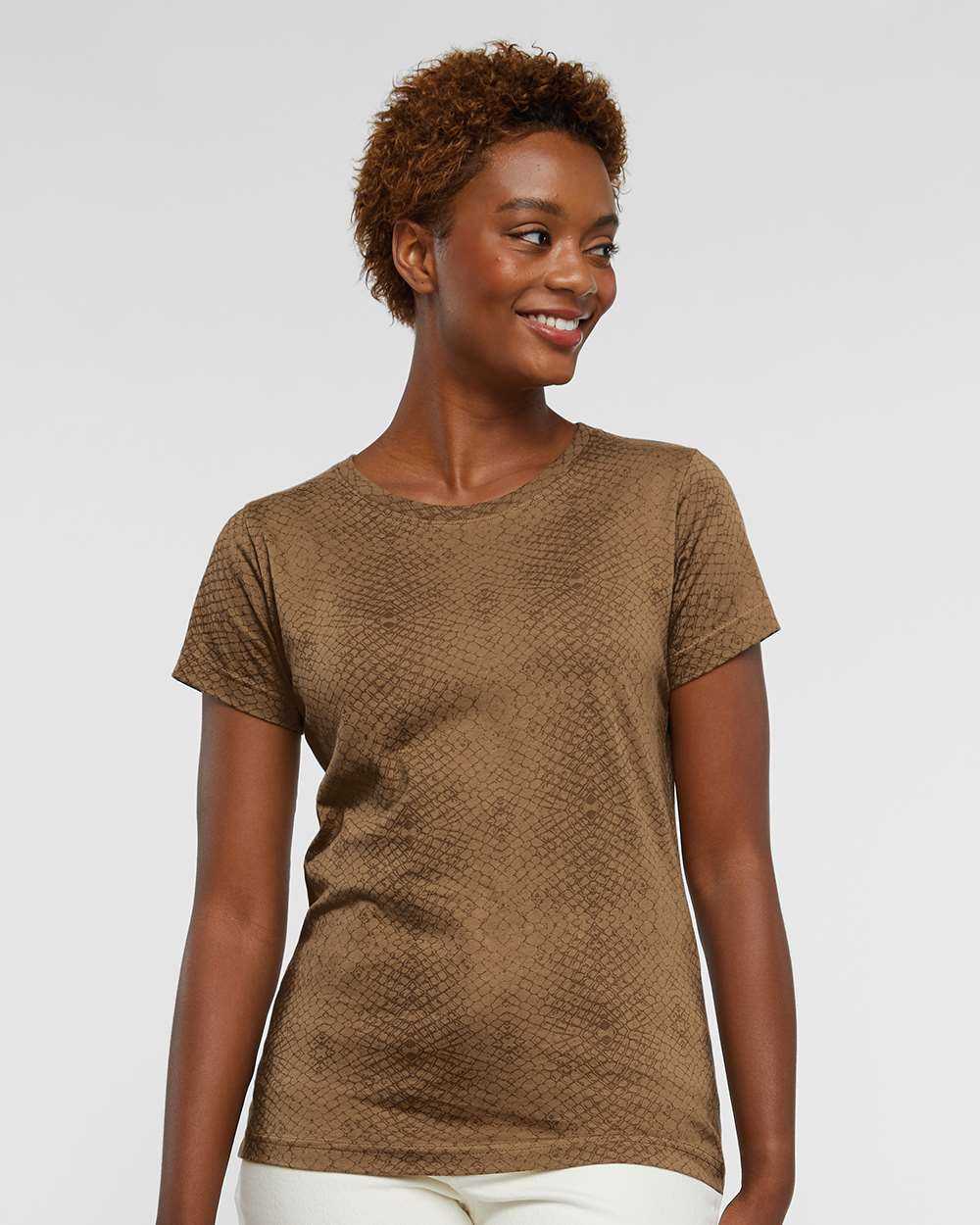 Lat 3516 Women's Fine Jersey Tee - Brown Reptile" - "HIT a Double