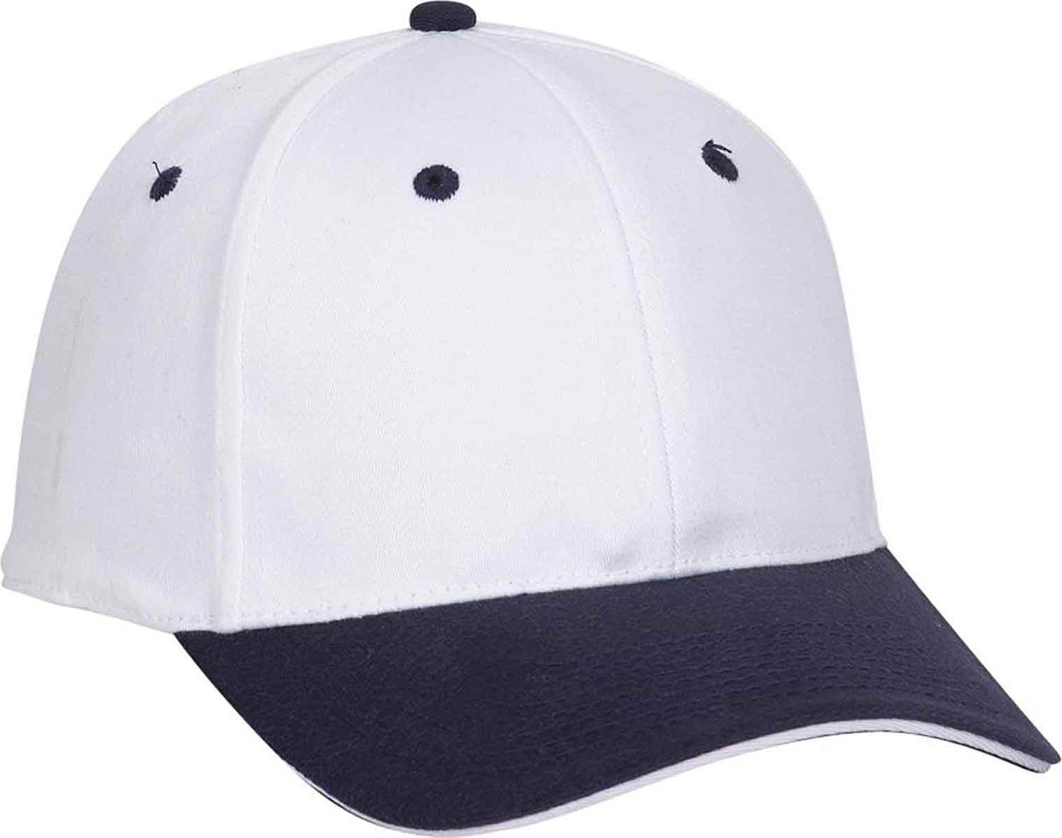 OTTO 12-267 Stretchable Deluxe Brushed Cotton Twill Sandwich Visor Low Profile Pro Style Cap S/M - Navy White White - HIT a Double - 1