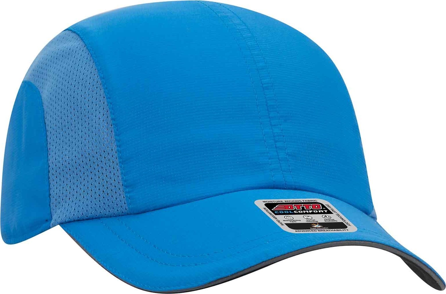 OTTO 133-1240 6 Panel Polyester Pongee with Mesh Inserts and Reflective Sandwich Visor Running Cap - Neon Blue - HIT a Double - 1