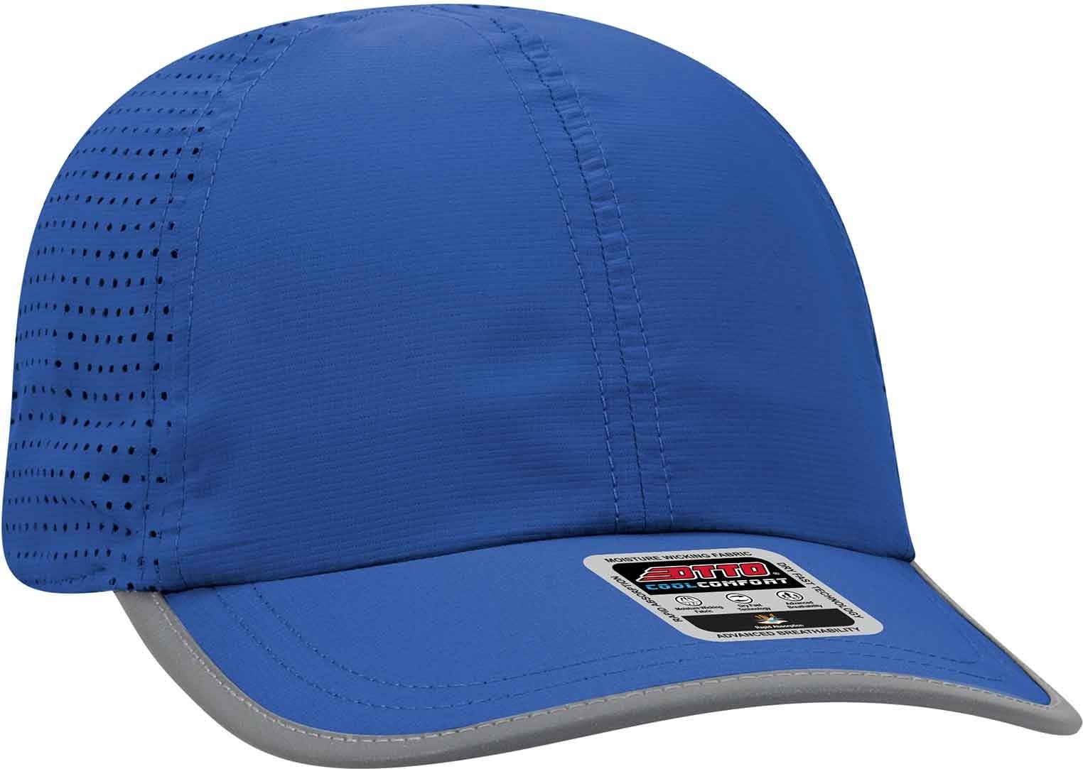 OTTO 133-1258 6 Panel Textured Polyester Pongee with Mesh Inserts Reflective Sandwich Visor Running Cap - Royal - HIT a Double - 1