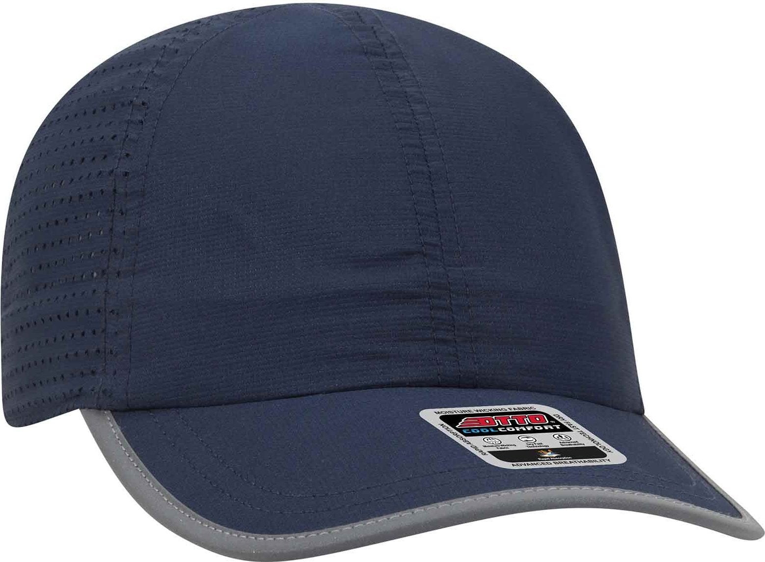 OTTO 133-1258 6 Panel Textured Polyester Pongee with Mesh Inserts Reflective Sandwich Visor Running Cap - Navy - HIT a Double - 1
