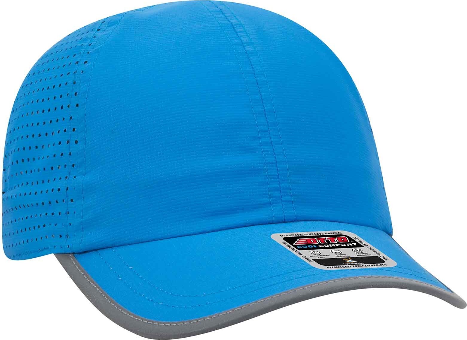 OTTO 133-1258 6 Panel Textured Polyester Pongee with Mesh Inserts Reflective Sandwich Visor Running Cap - Neon Blue - HIT a Double - 1
