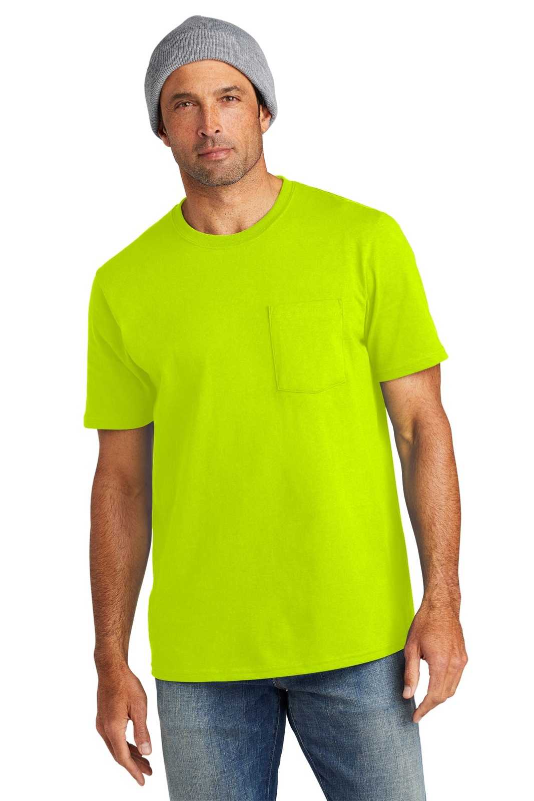 Volunteer Knitwear VL100P All-American Pocket Tee - Safety Green - HIT a Double - 1